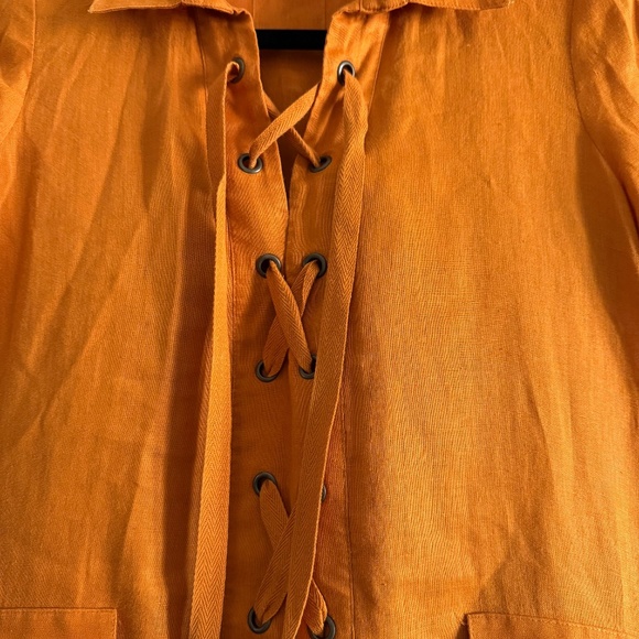Anthropologie Maeve Lace-Up Linen Dress in Mango size 00P - Picture 7 of 12